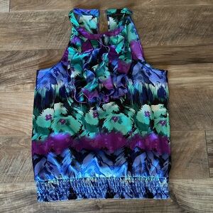 The Limited Multicolor Ruffle Halter Camisole — Teal, Purple, Blue